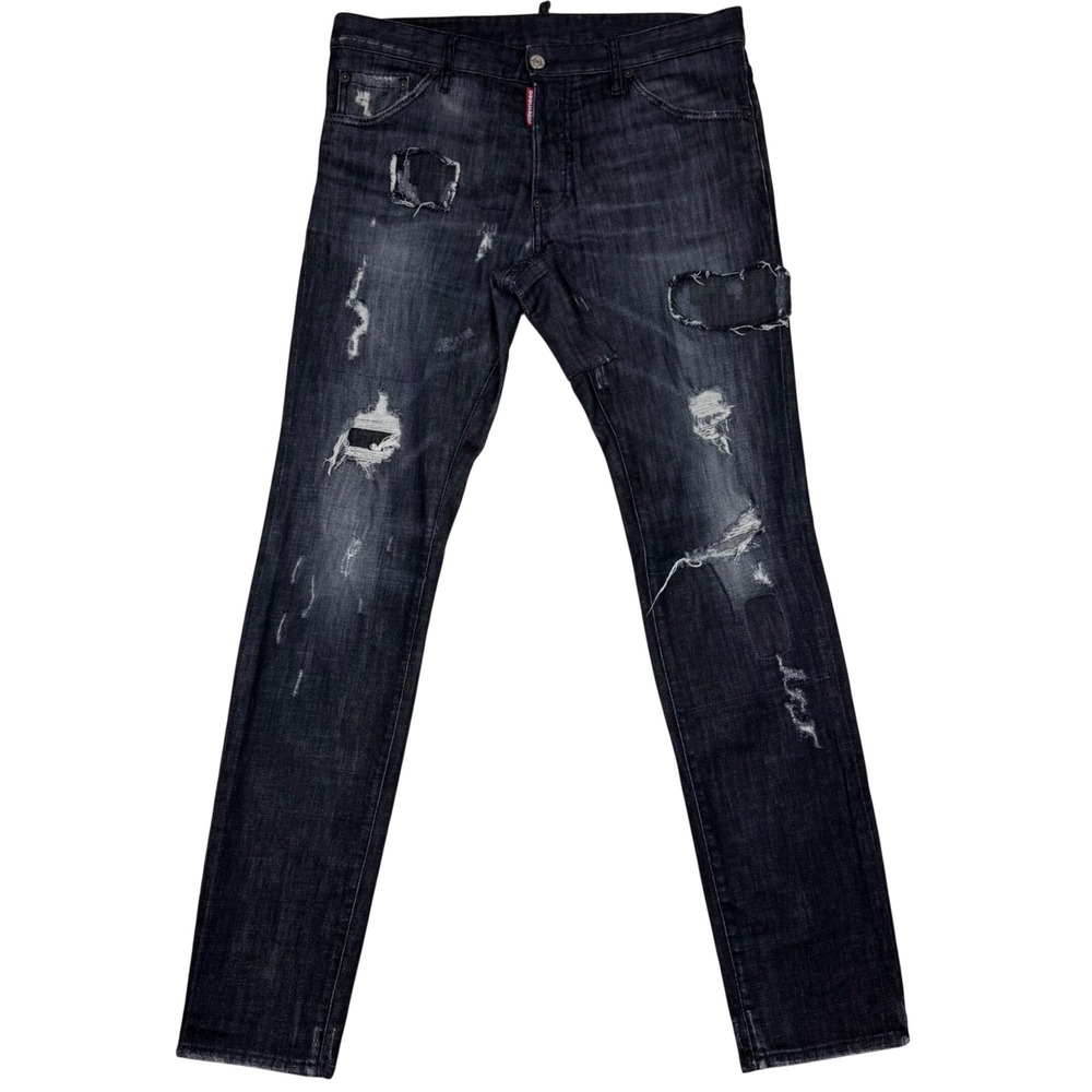 Dsquared2 Cool Guy Jeans Mens 50 Italy Black Distressed Ripped Slim Fit Designer